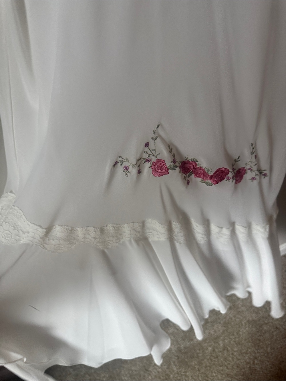 Vintage White Floral Lace-Trim Slip Dress with Pink Rose Embroidery size M - Picture 3 of 13
